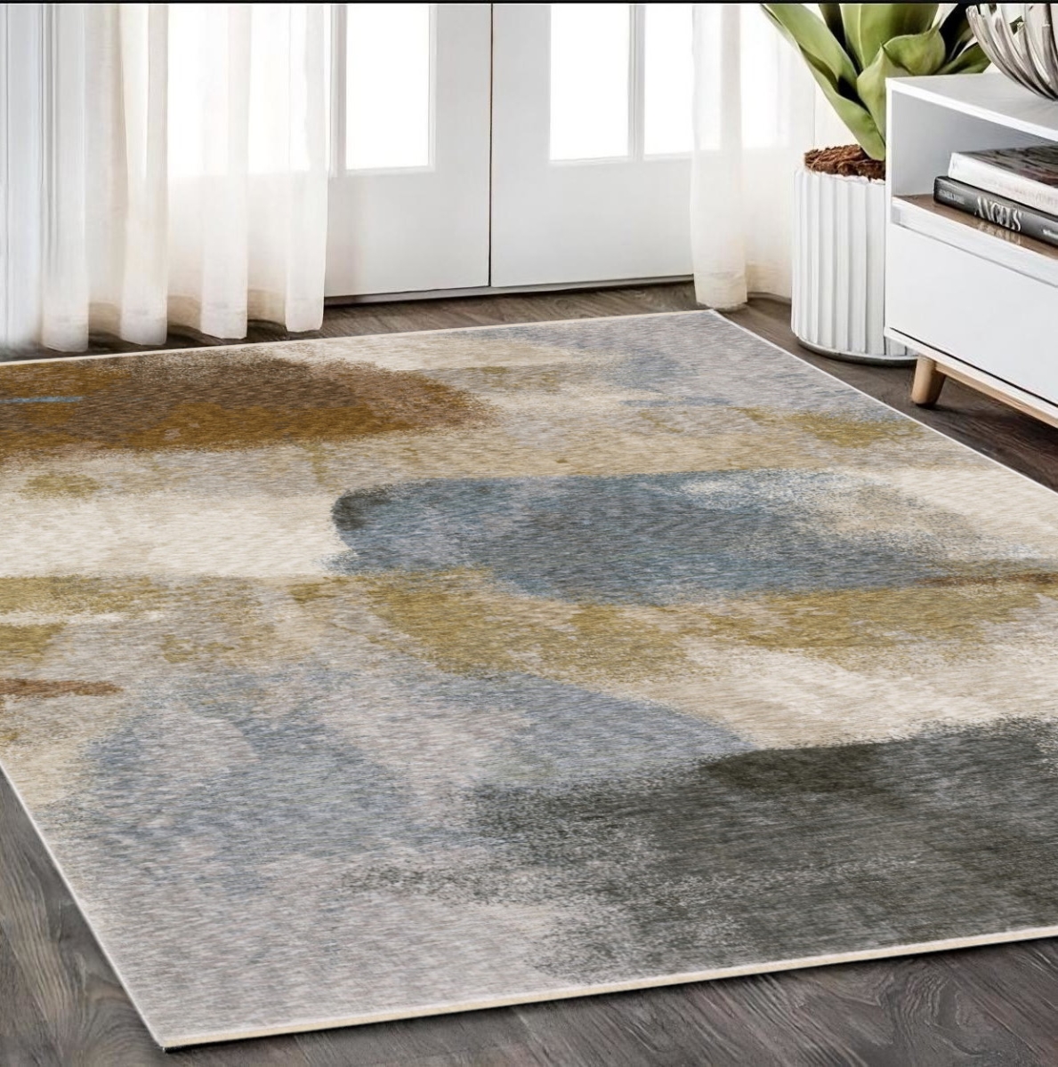 574773 5 x 8 ft. Abstract Distressed Rectangle Area Rug with Fringe, Beige & Rust