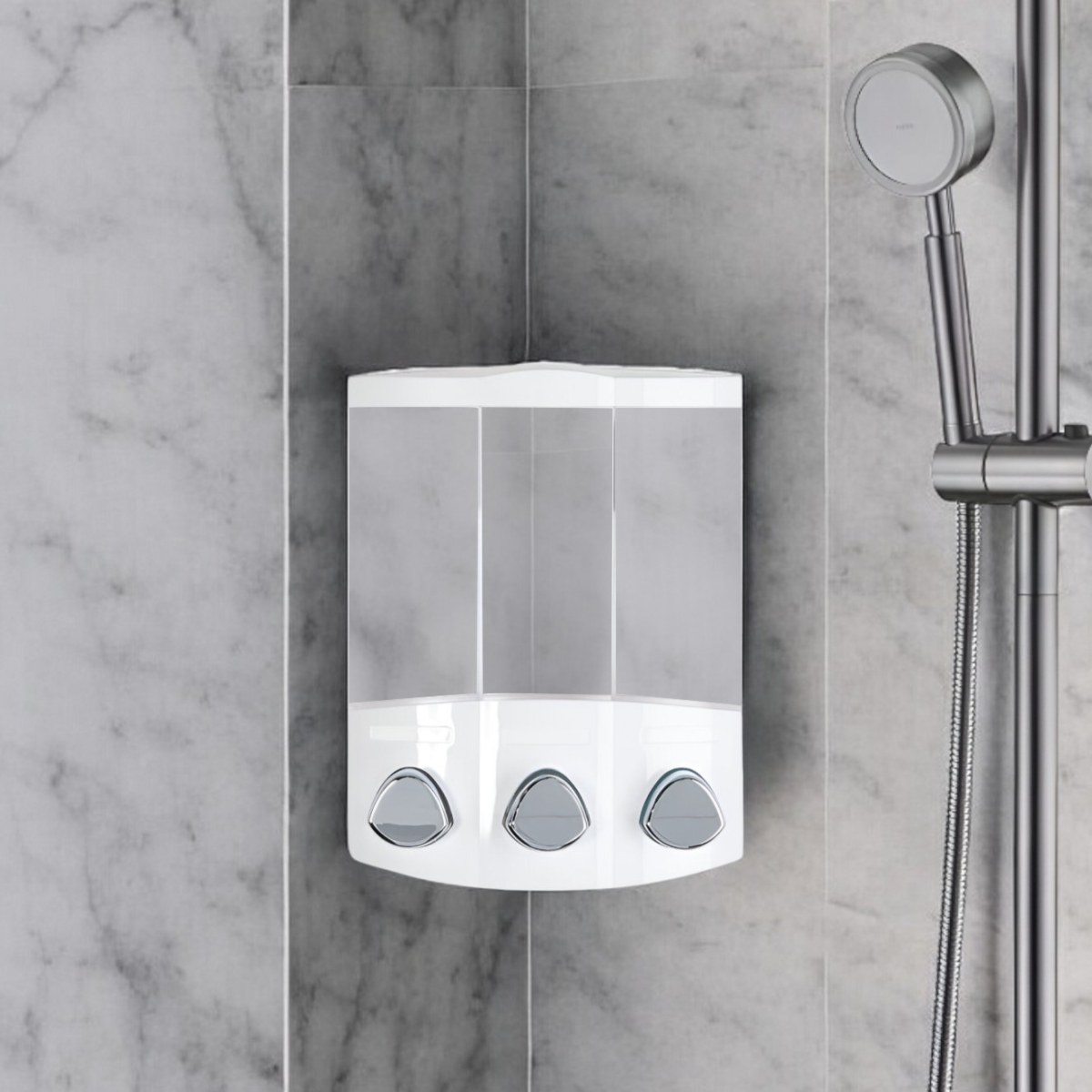 Picture of HomeRoots 571508 White Heavy Duty Plastic Three Chamber Wall Mount Soap Dispenser