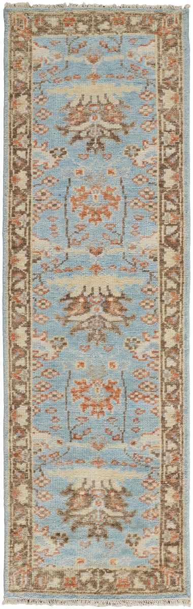 566625 8 ft. Wool Oriental Hand Knotted Runner Rug, Brown & Blue