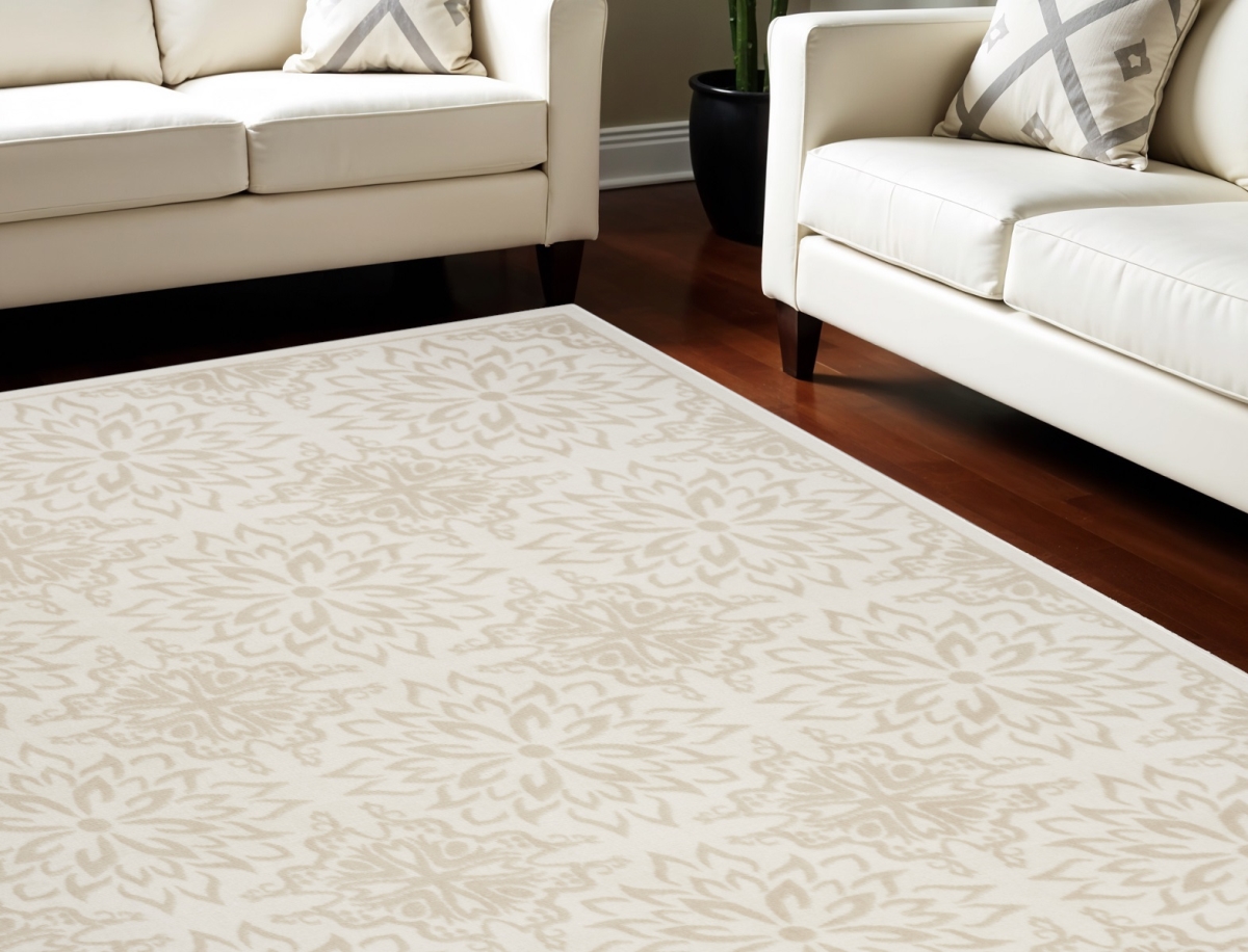 564127 6 x 9 ft. Floral Non Skid Rectangle Area Rug, Beige & Ivory