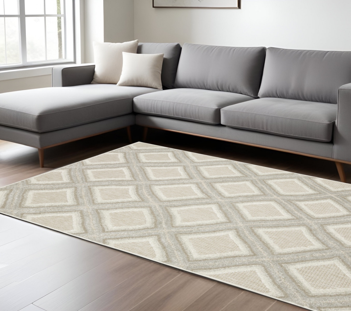 576439 10 x 13 ft. Diamond Rectangle Area Rug, Gray & Beige