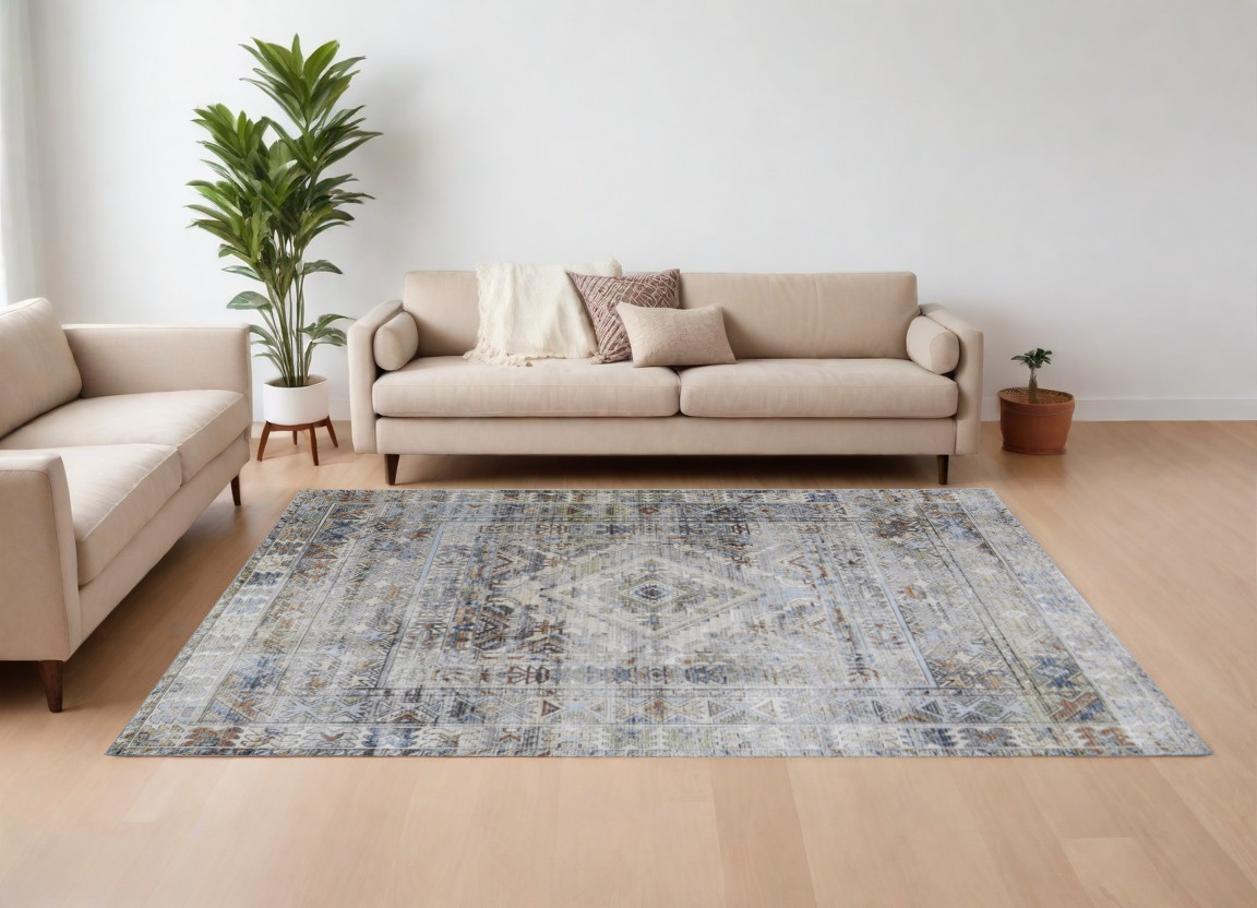 567391 7 x 10 ft. Abstract Power Loom Worn Faded Rectangle Area Rug, Gray, Blue & Red