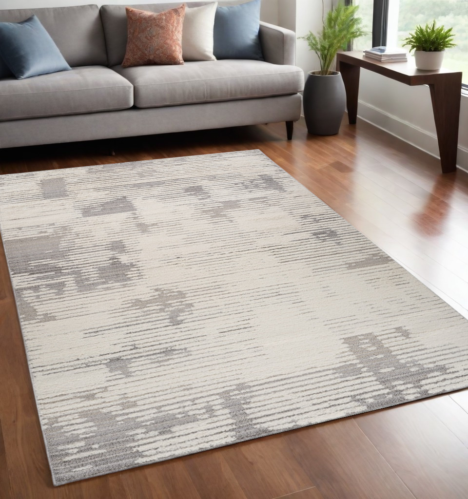 558470 5 x 8 ft. Abstract Distressed Rectangle Area Rug, Gray & Cream