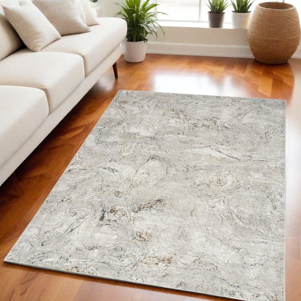 550228 5 x 7 ft. Abstract Non Skid Rectangle Area Rug, Ivory, Gray & Brown