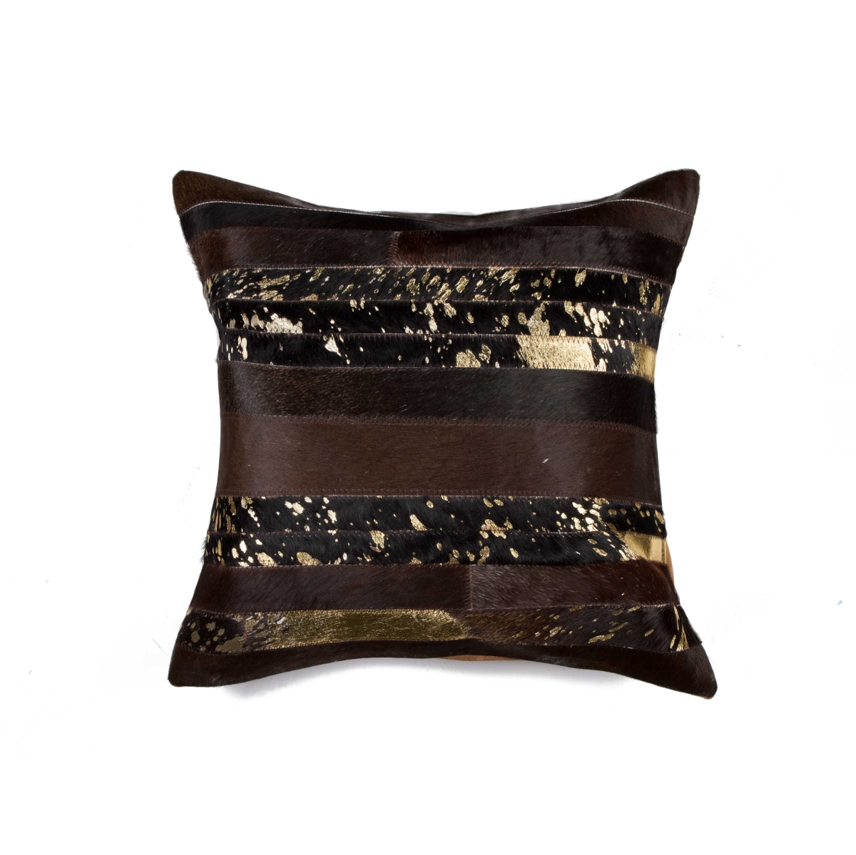 316933 18 x 18 in. Cowhide Pillow, Chocolate & Gold
