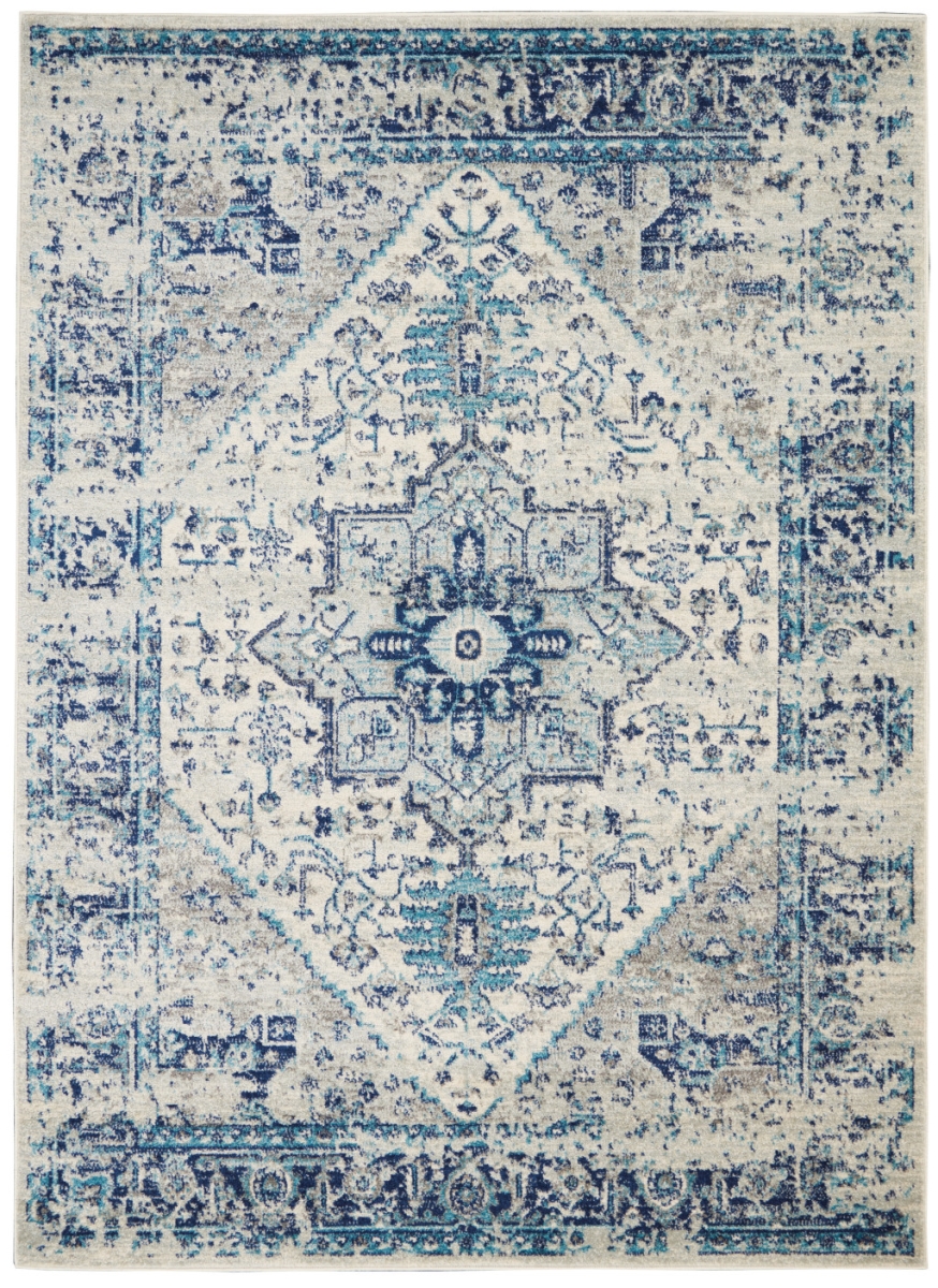 550902 6 x 9 ft. Floral Medallion Distressed Rectangle Area Rug, Ivory & Light Blue