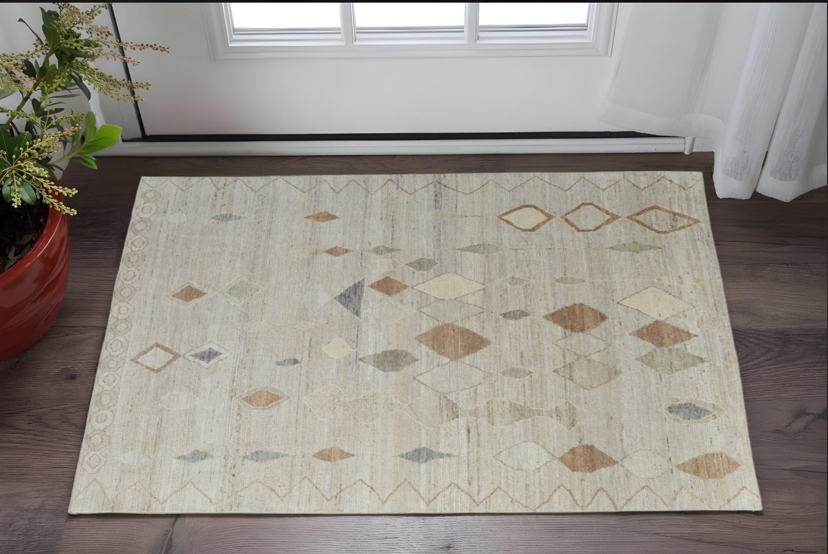 567297 2 x 3 ft. Tan Brown & Gray Wool Moroccan Hand Knotted Rectangle Area Rug