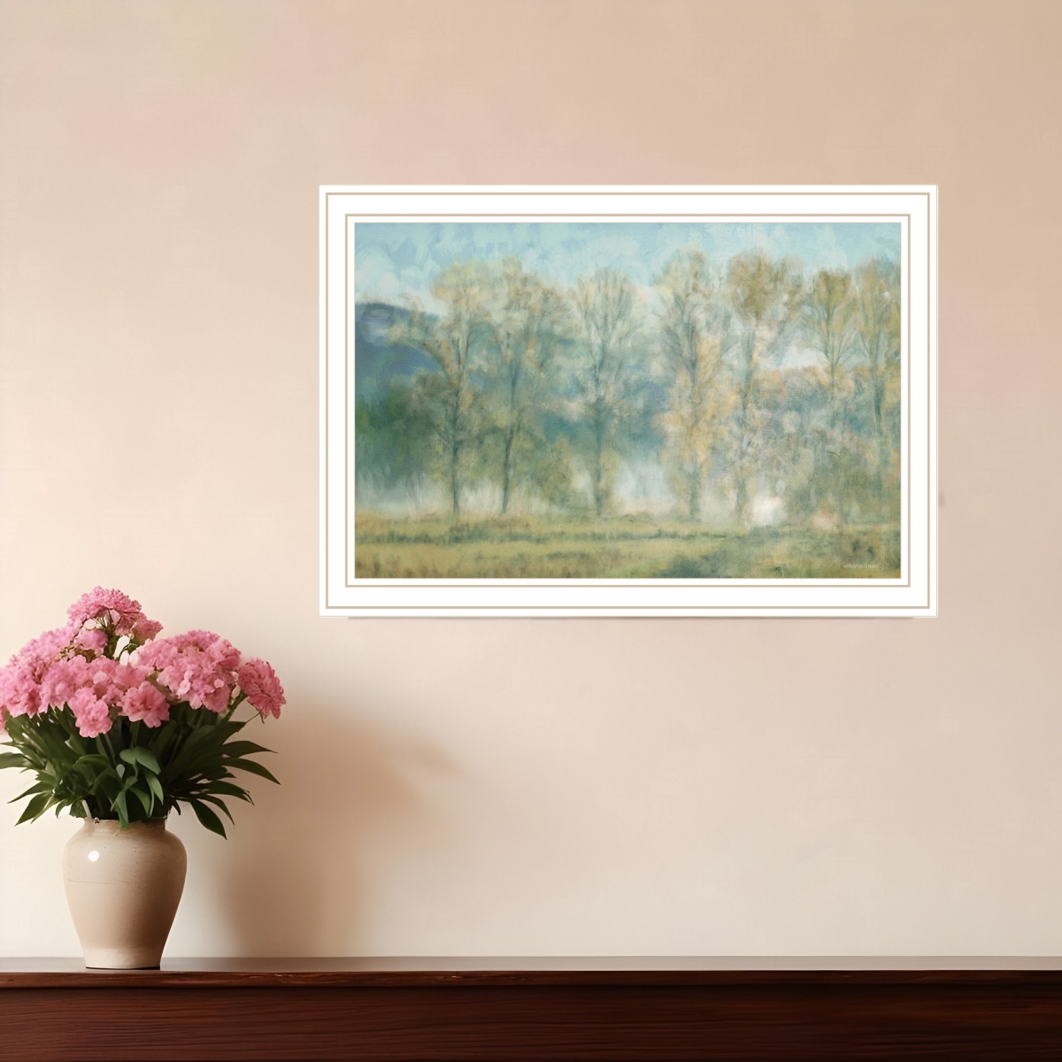 529629 Peaceful Tree Line White Framed Print Wall Art
