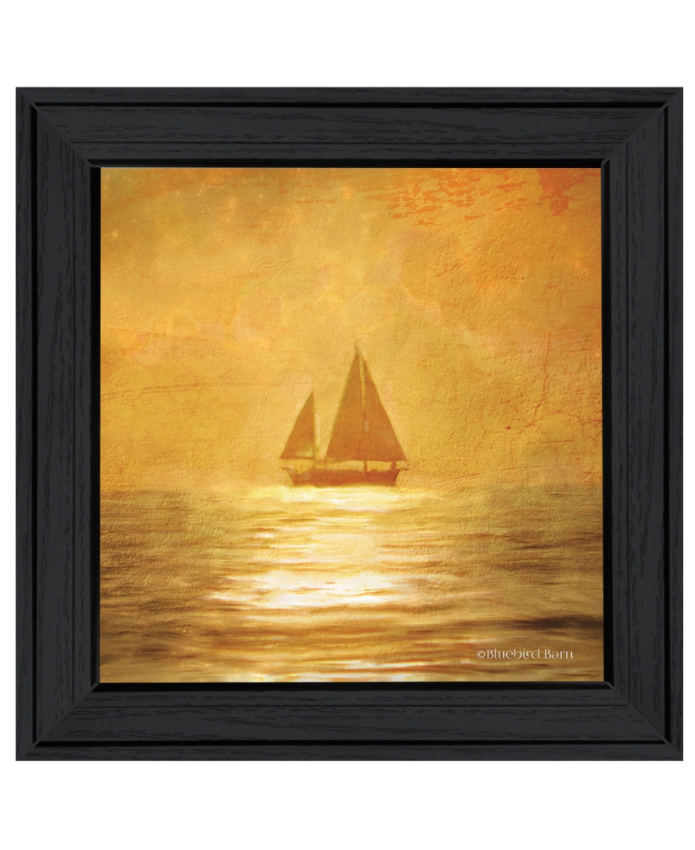 529603 Horizontal Square Solo Gold Sunset Sailboat Black Framed Print Wall Art