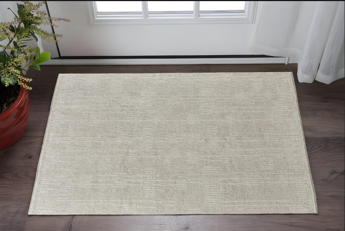 566441 2 x 3 ft. Wool Hand Knotted Rectangle Area Rug, Tan & Ivory