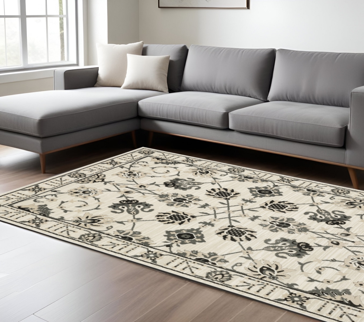 575606 7 x 10 ft. Oriental Rectangle Area Rug, Ivory & Gray