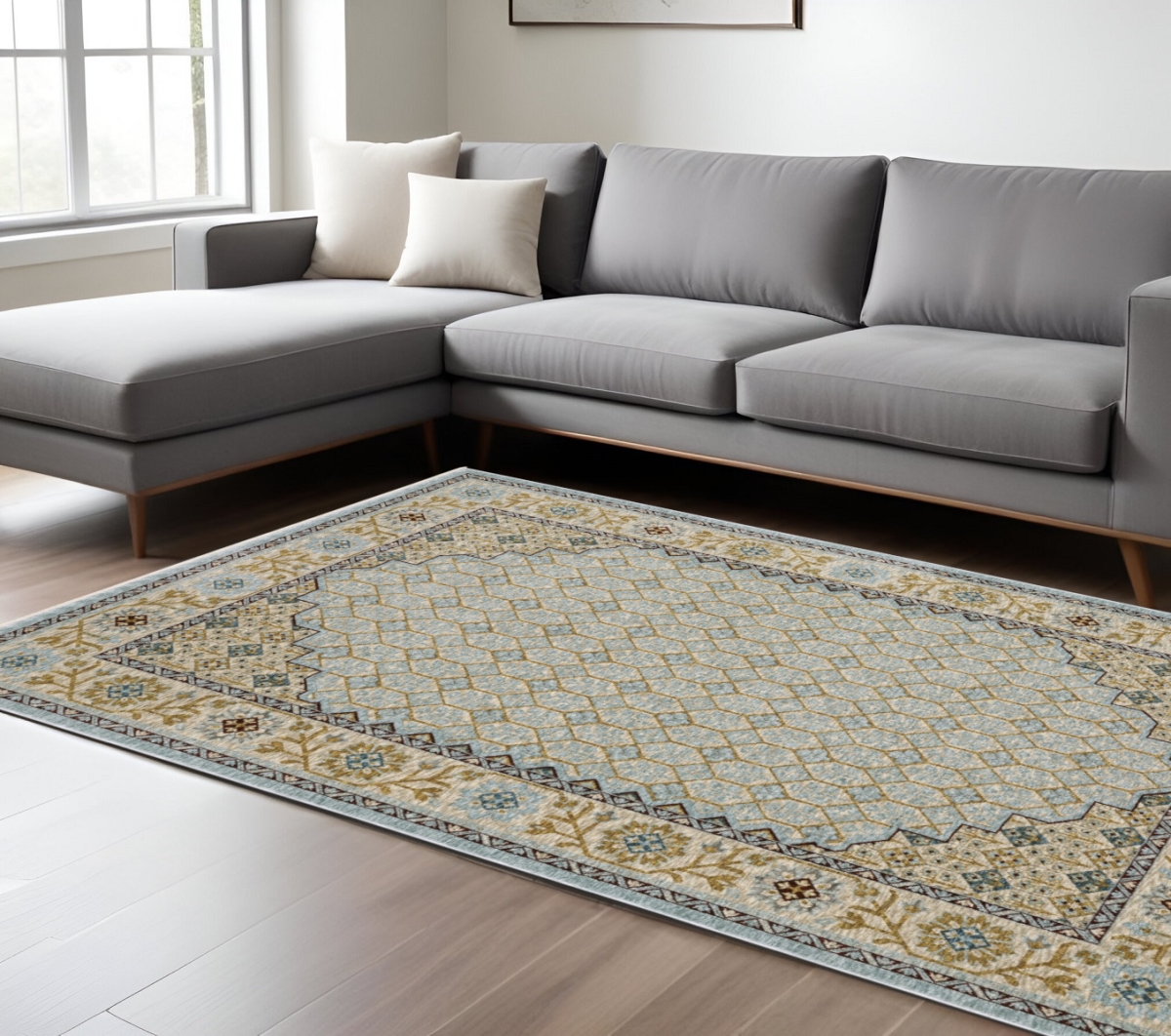 574998 10 x 13 ft. Oriental Rectangle Area Rug with Fringe, Gold