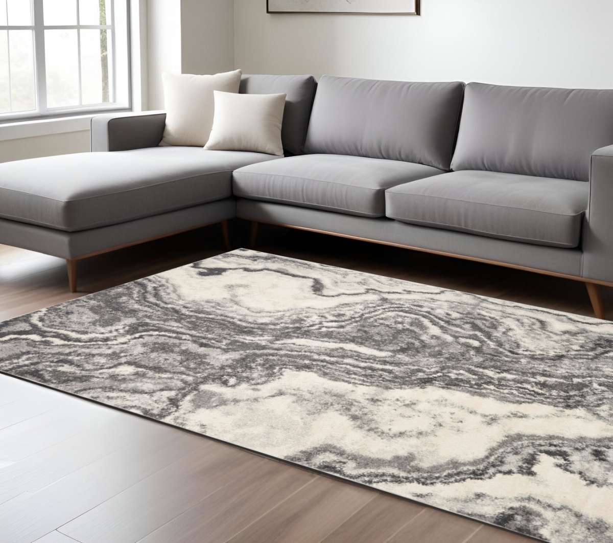 575534 3 x 5 ft. Medallion Rectangle Area Rug with Fringe, Gray & Black