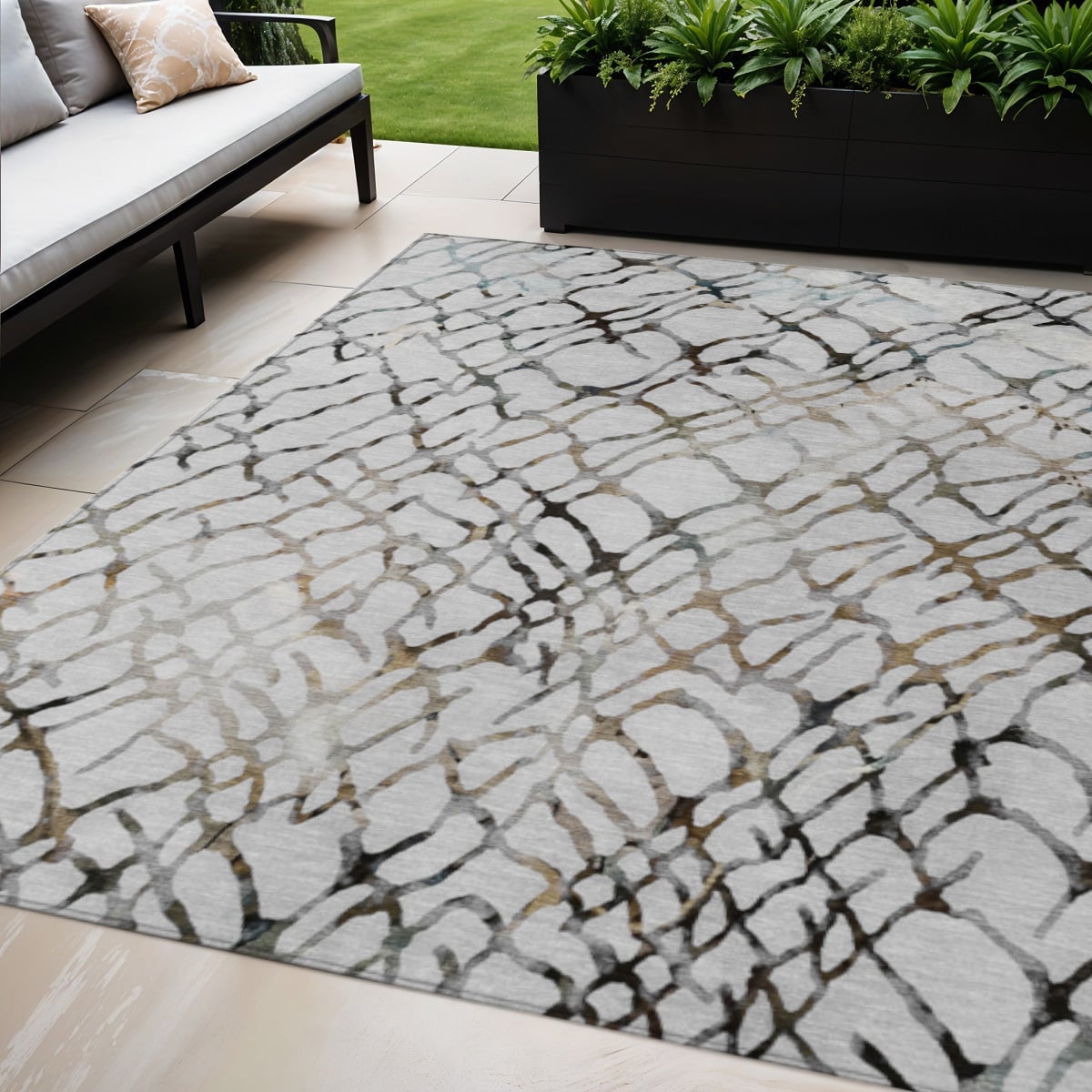 578131 5 x 8 ft. Abstract Washable Indoor & Outdoor Rectangle Area Rug, Silver, Gray & Charcoal