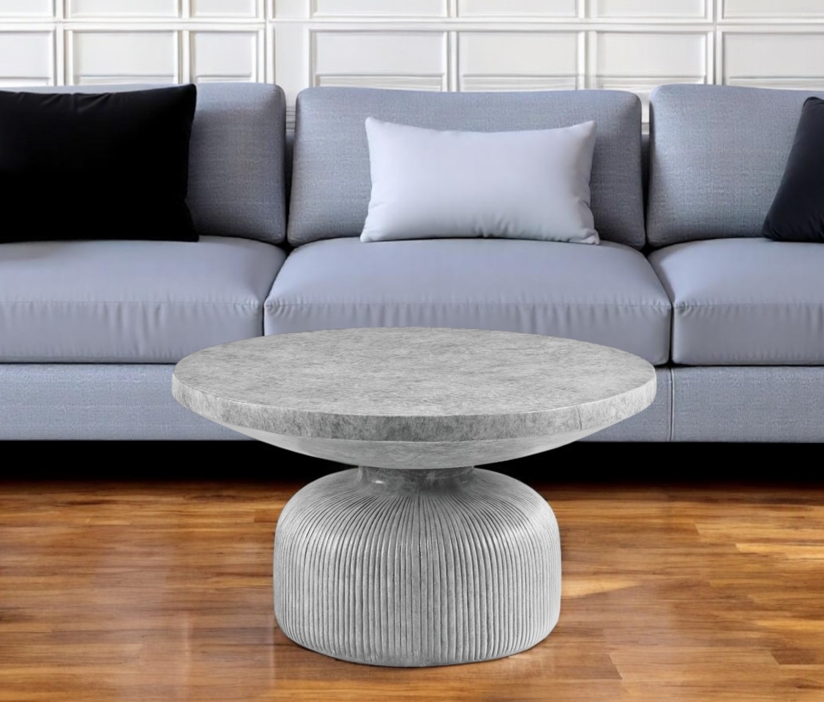 572273 30 in. Gray Cement Round Pedestal Coffee Table