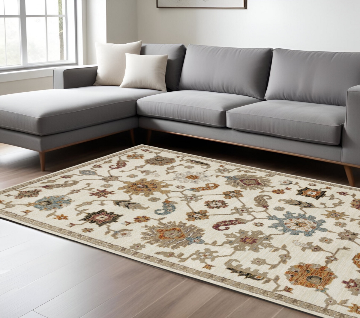 Picture of HomeRoots 576326 10 x 13 ft. Ivory Gray & Teal Oriental Area Rug