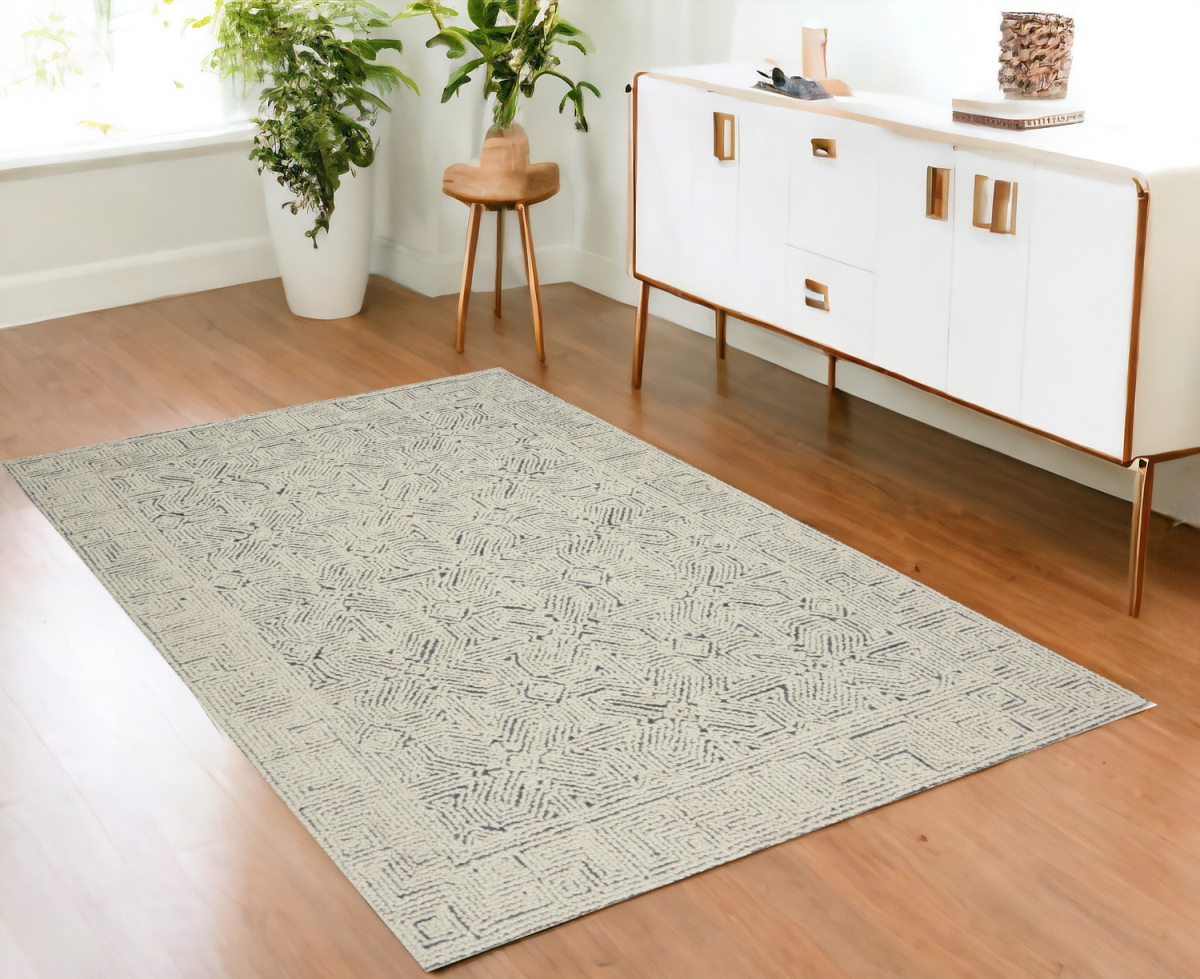 553493 4 x 6 ft. Wool Abstract Rectangle Area Rug, Navy Blue & Ivory