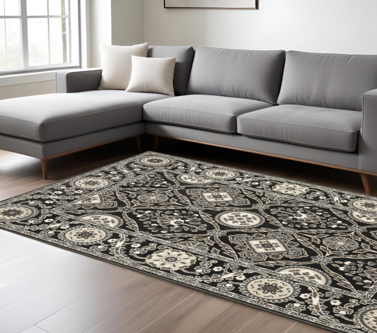 576134 8 x 11 ft. Oriental Rectangle Area Rug, Charcoal & Gray