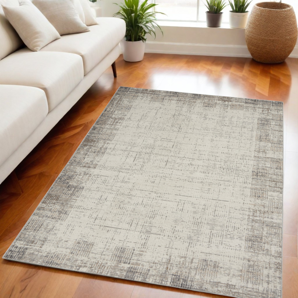 569825 5 x 7 ft. Abstract Rectangle Area Rug, Ivory & Gray