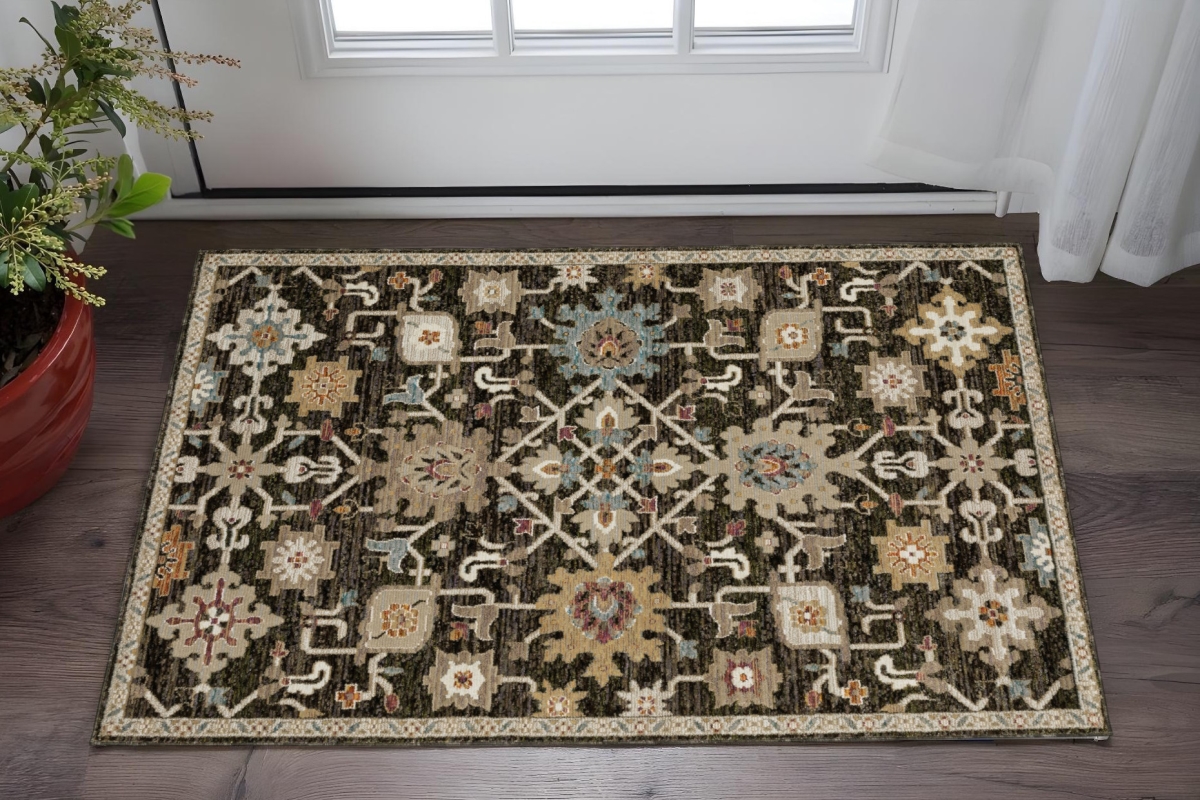 575504 2 x 3 ft. Oriental Rectangle Area Rug, Brown, Black & Ivory
