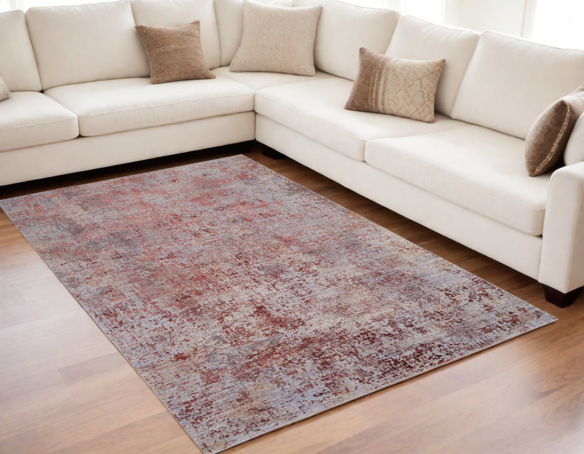 567669 5 x 8 ft. Abstract Power Loom Rectangle Area Rug, Red & Gray