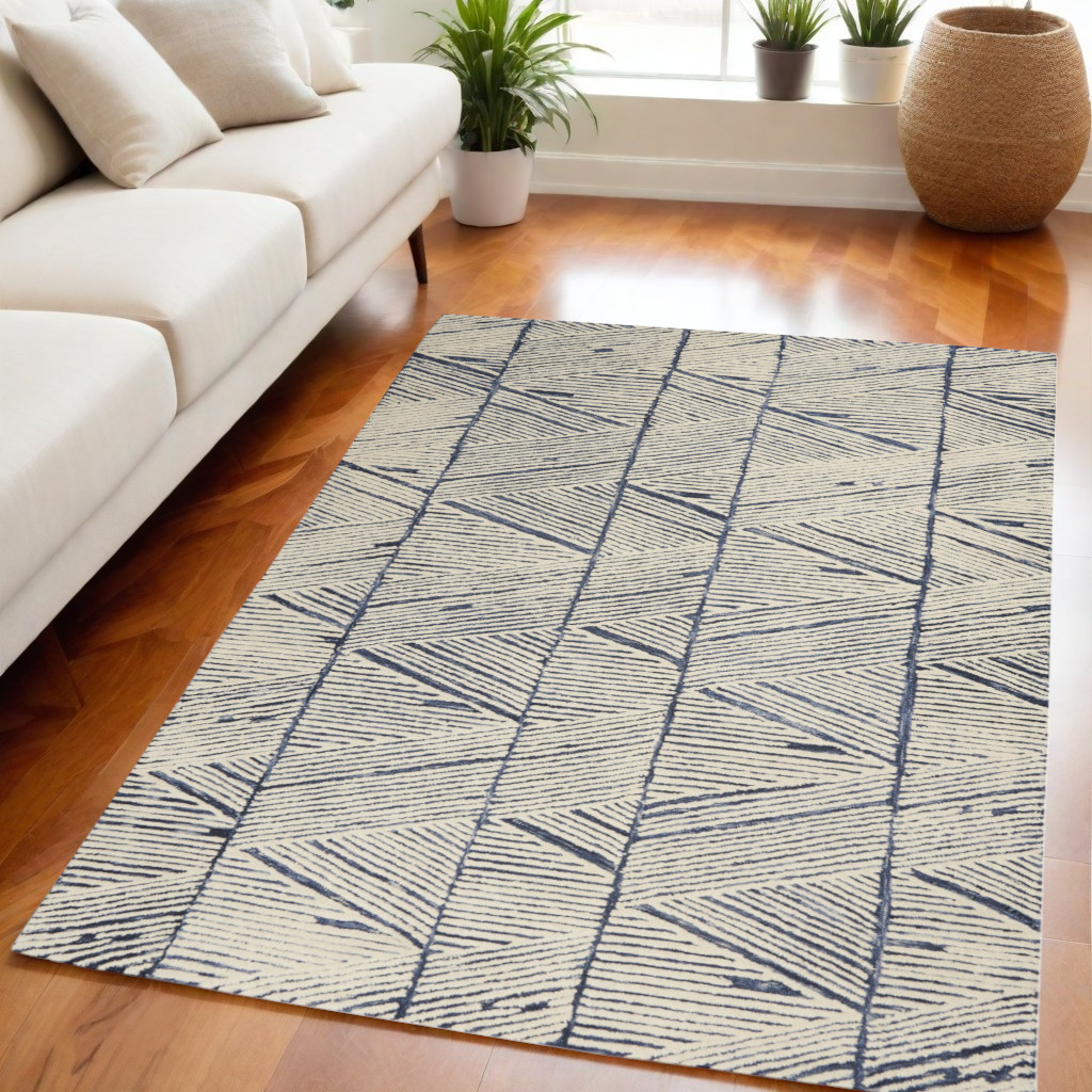 553381 5 x 7 ft. Wool Abstract Rectangle Area Rug, Blue & White