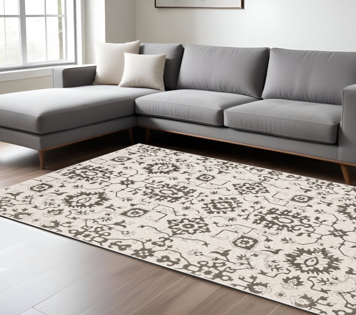574722 8 x 11 ft. Oriental Rectangle Area Rug, Ivory & Gray