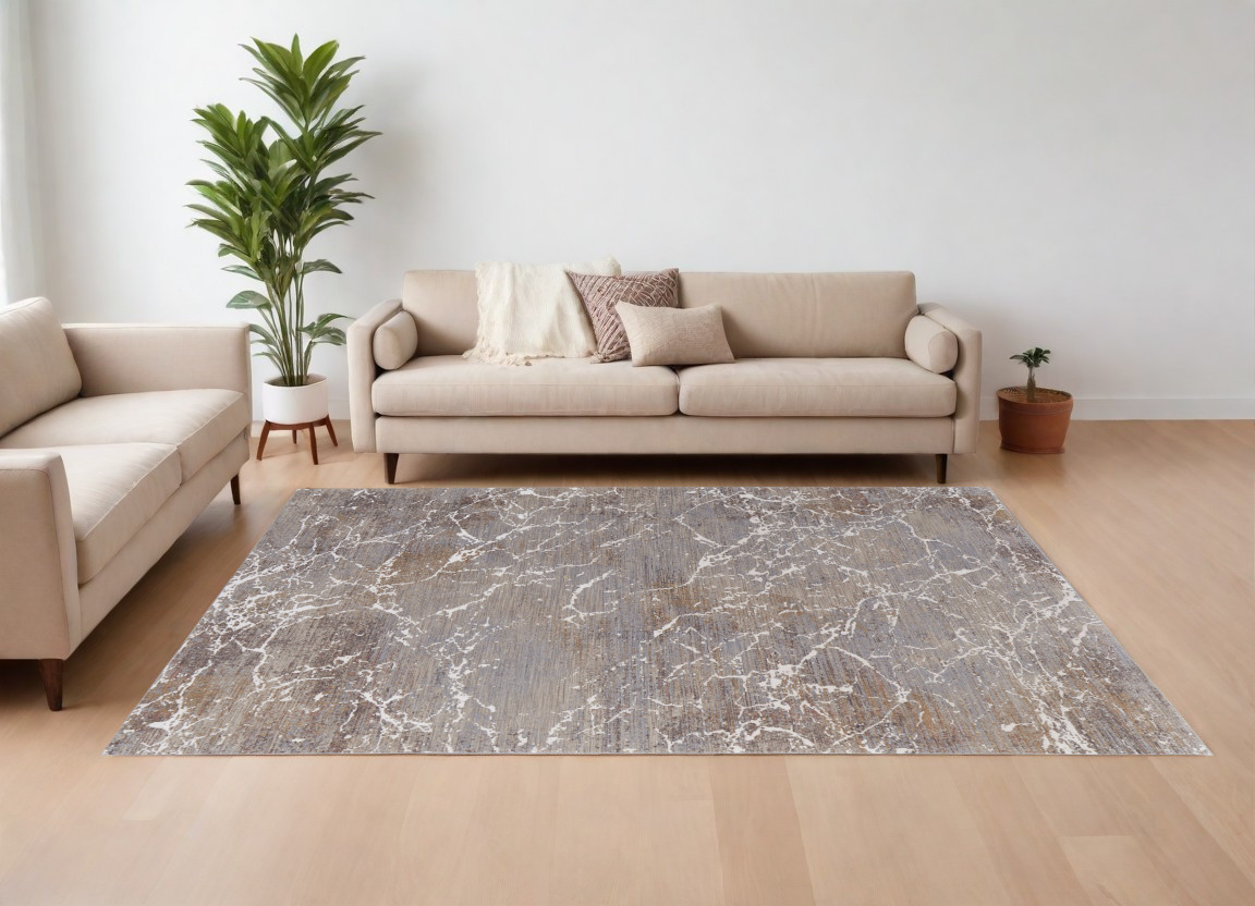 567677 10 x 13 ft. Abstract Power Loom Rectangle Area Rug, Ivory, Brown & Taupe