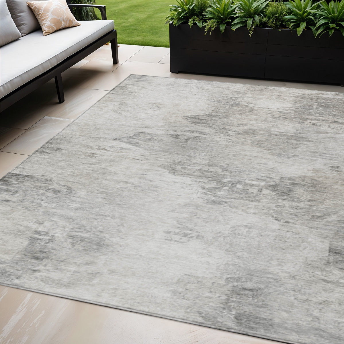 577626 5 x 8 ft. Abstract Washable Indoor & Outdoor Rectangle Area Rug, Silver, Gray & Ivory
