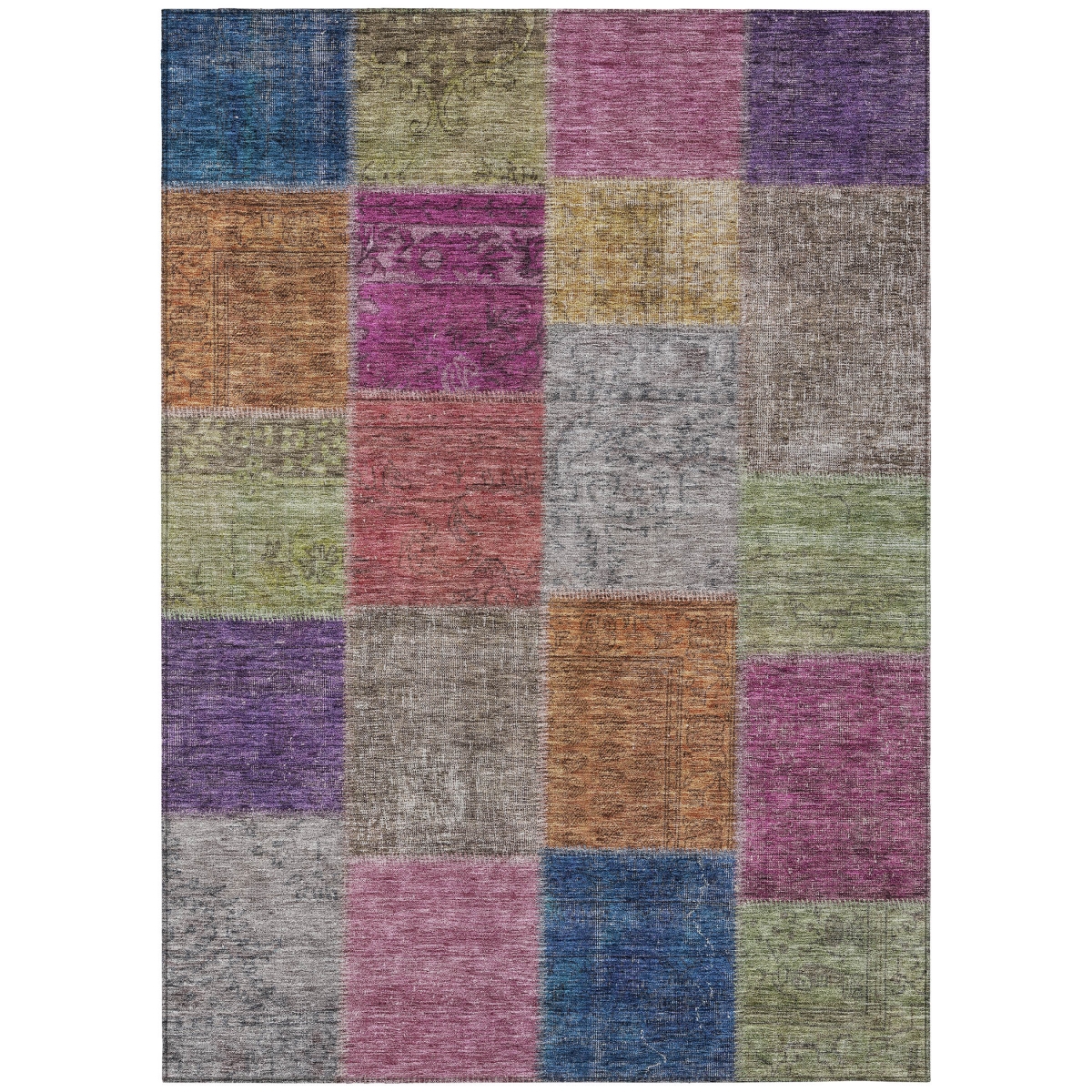 580616 3 x 5 ft. Patchwork Washable Indoor & Outdoor Rectangle Area Rug, Copper, Navy Blue & Gold