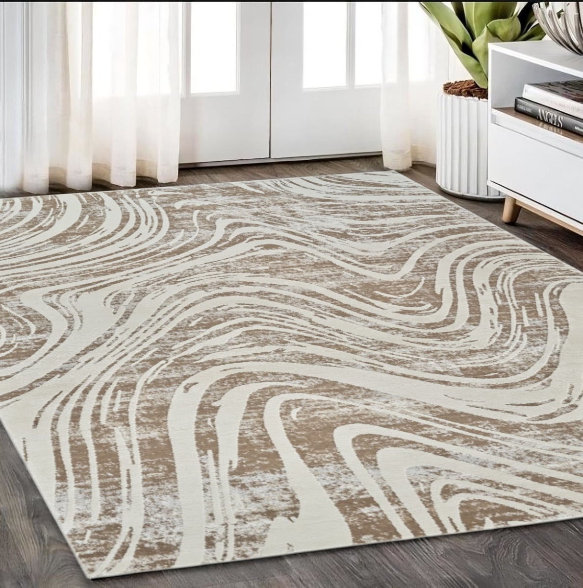 558825 5 x 8 ft. Abstract Distressed Rectangle Area Rug, Beige & Brown