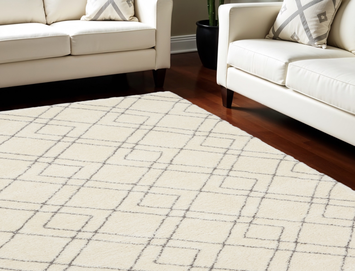 551272 8 x 10 ft. Geometric Shag Rectangle Area Rug, Ivory & Gray