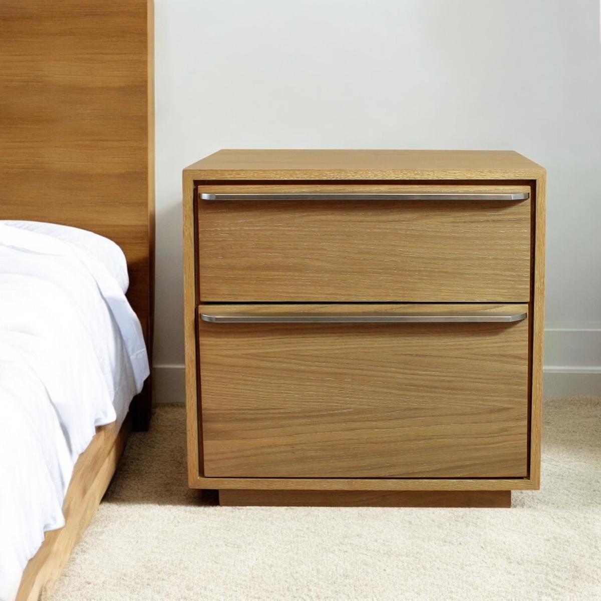 555396 24 in. Oak Two Drawer Wood Nightstand with Storage