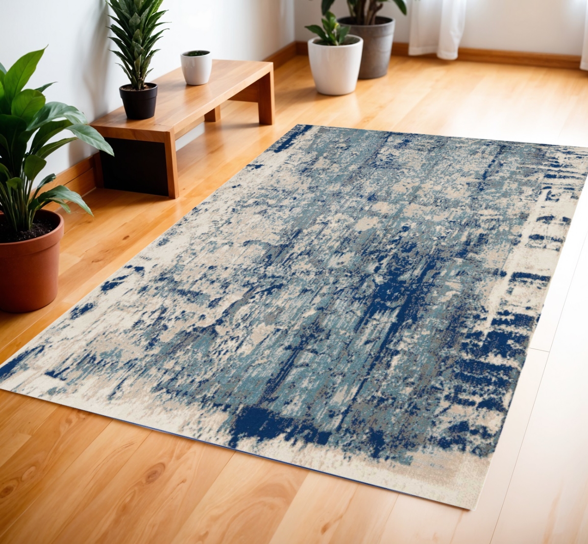552782 4 x 6 ft. Abstract Rectangle Area Rug, Ivory, Blue & Slate Gray