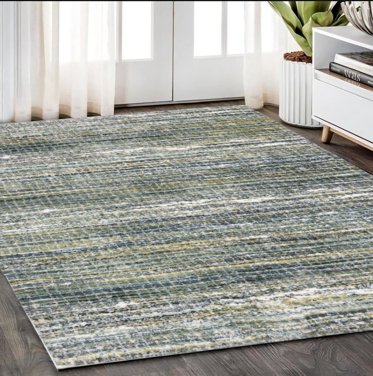 575063 5 x 8 ft. Geometric Distressed Rectangle Area Rug, Green & Blue