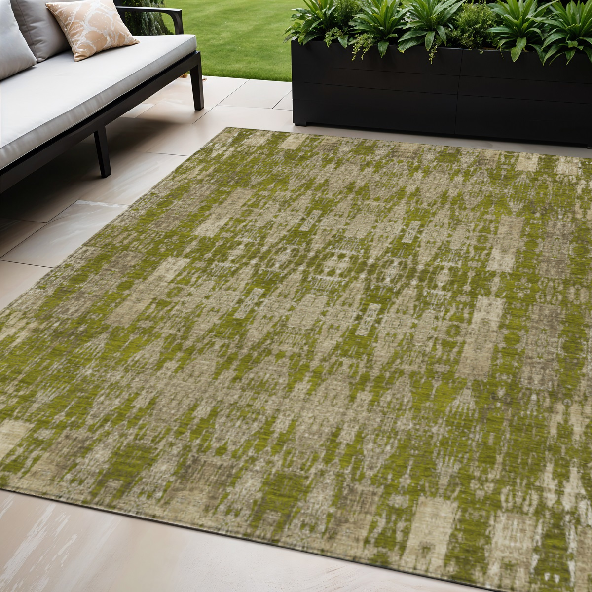 577206 5 x 8 ft. Moroccan Washable Indoor & Outdoor Rectangle Area Rug, Olive Green, Taupe & Beige