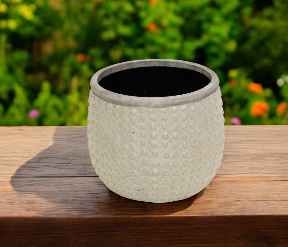 Beige Dot Ceramic Round Pot Planter - 6 in. - Indoor/Outdoor Use - Durable Design