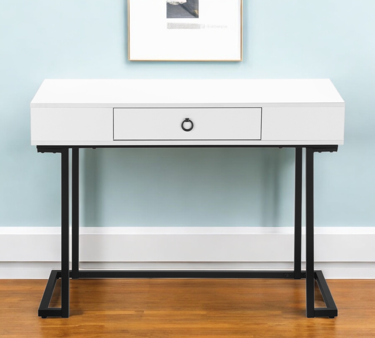 489889 42 in. White & Black Wood & Metal Computer Desk