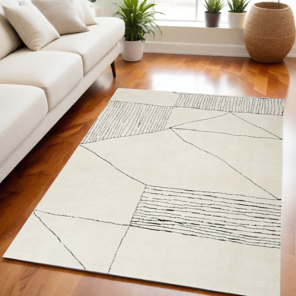 550590 5 x 7 ft. Geometric Rectangle Area Rug, Ivory & Black