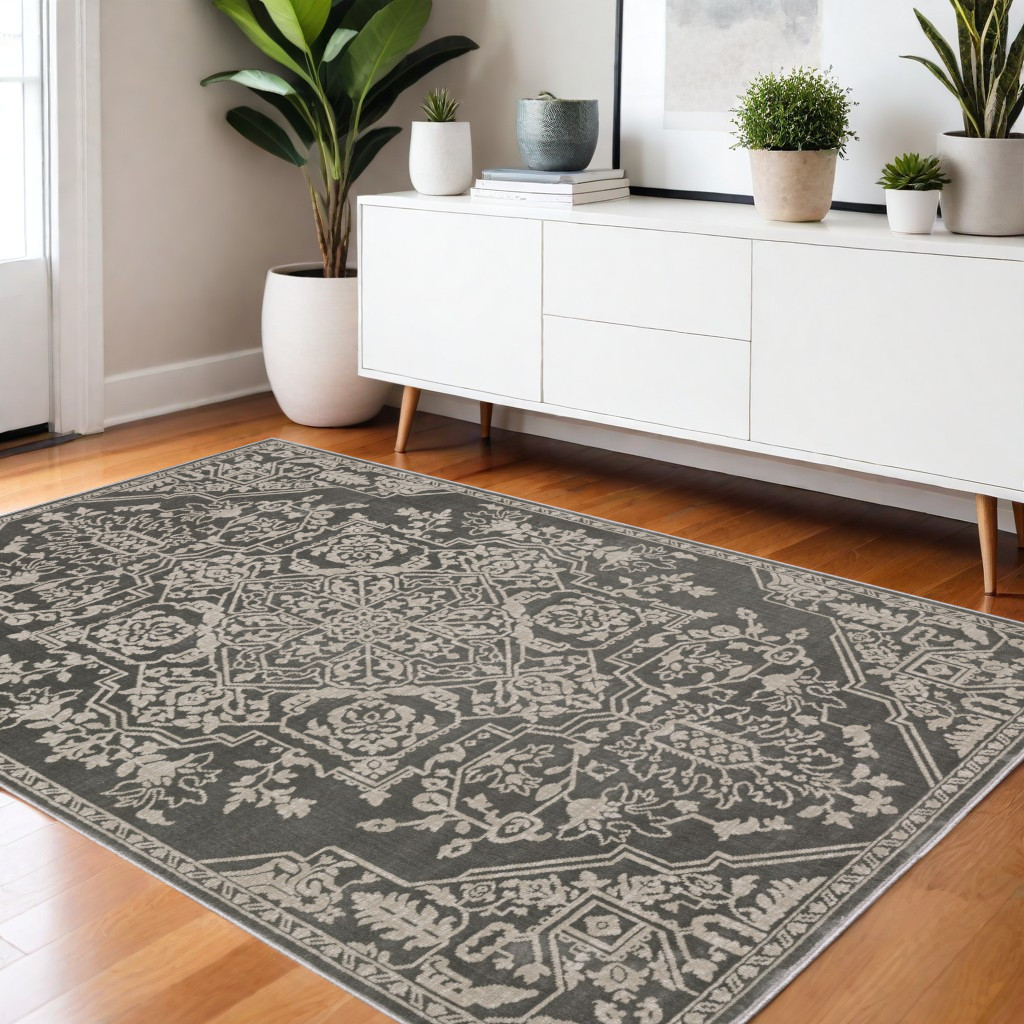 575249 4 x 6 ft. Oriental Rectangle Area Rug, Gray & Light Gray