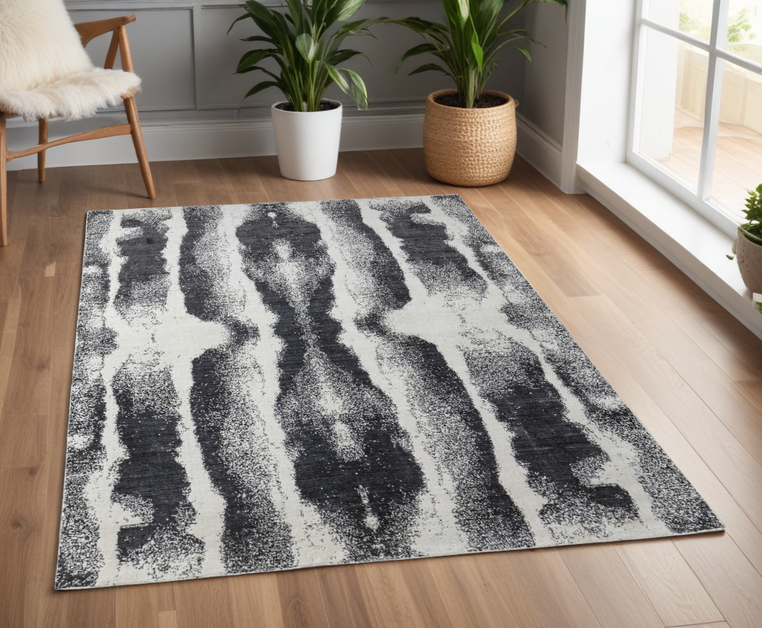 566748 4 x 6 ft. Abstract Hand Woven Rectangle Area Rug, Black & Gray