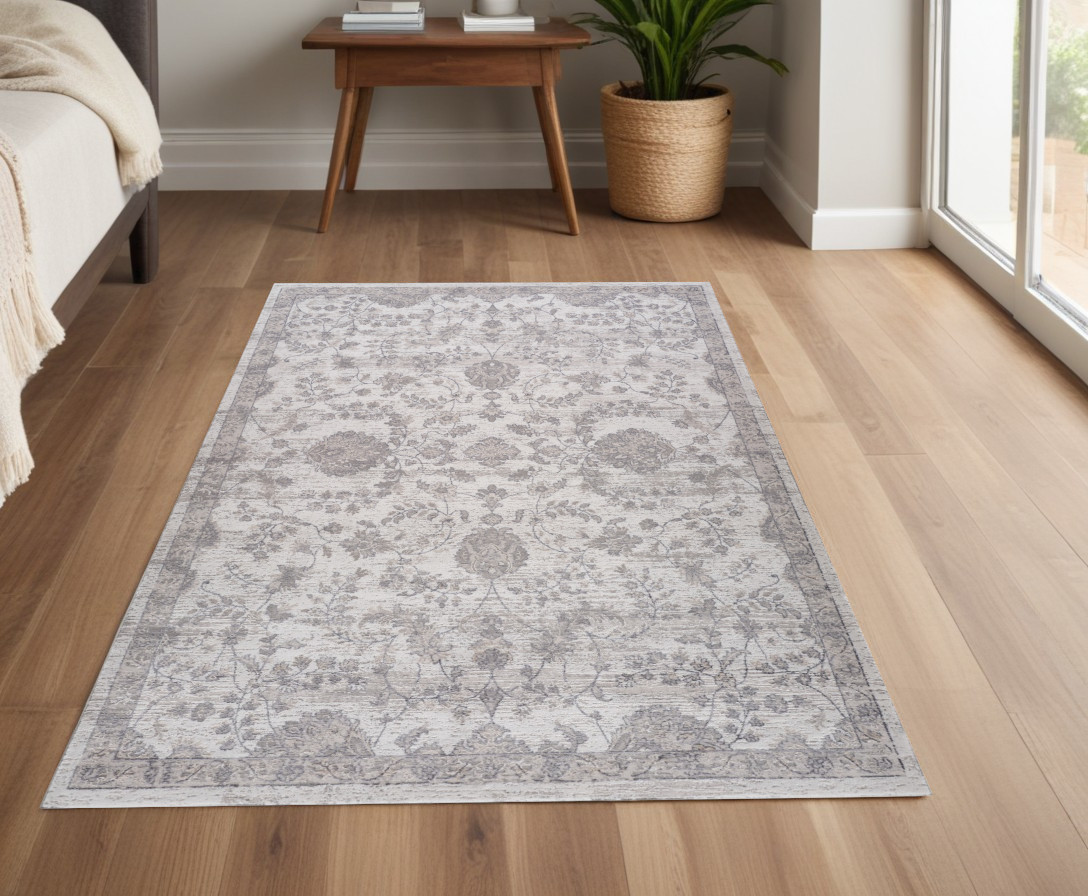 558932 4 x 6 ft. Floral Distressed Rectangle Area Rug, Beige & Gray