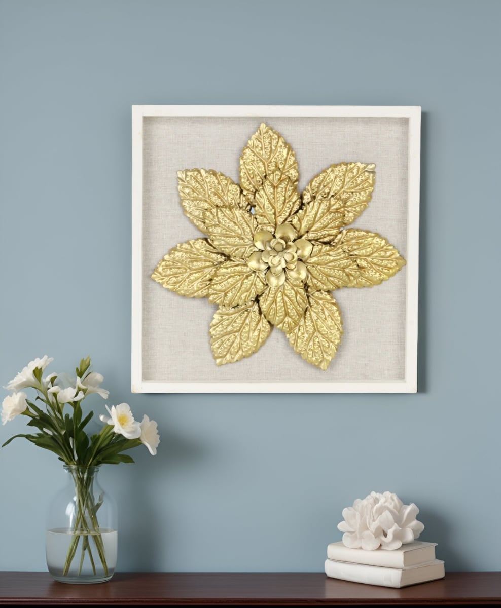 489490 12 x 13 in. Gold Flower Wood & Metal Wall Decor