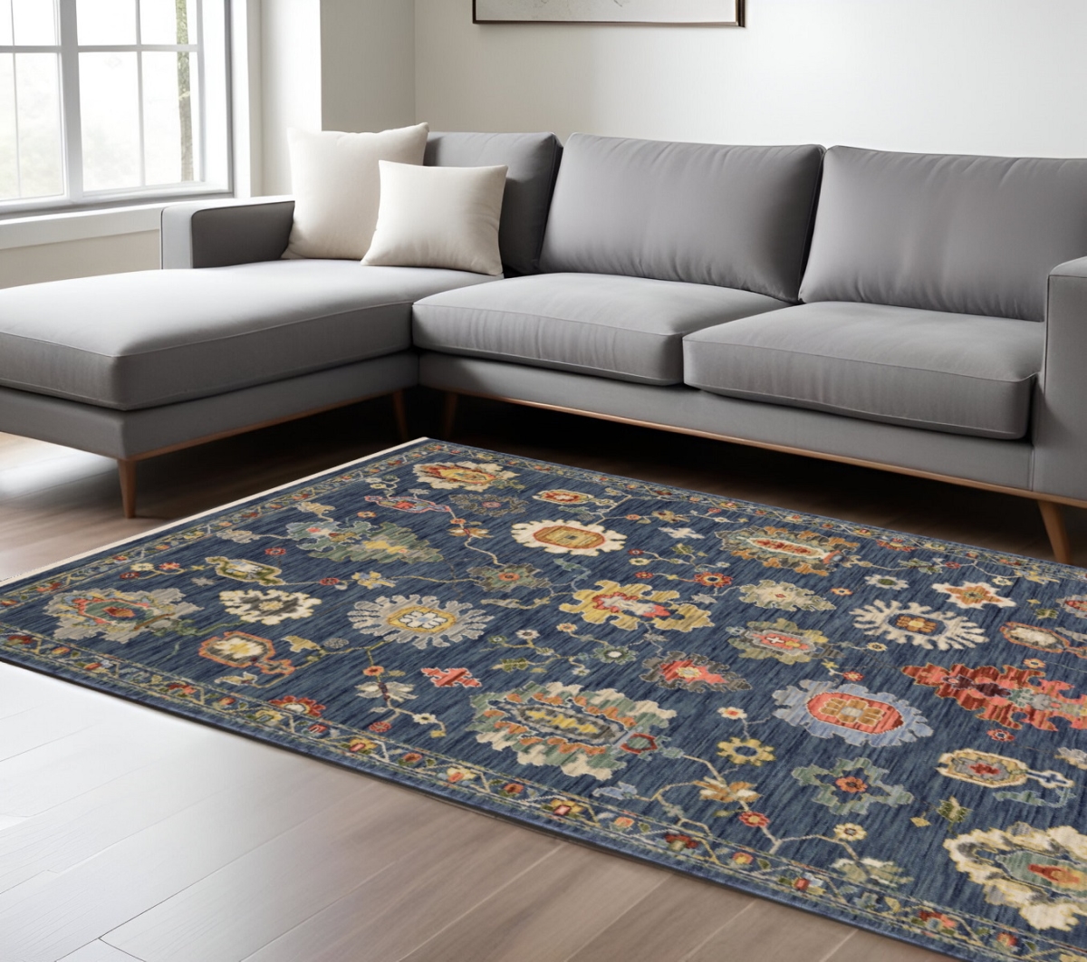576496 8 x 11 ft. Oriental Rectangle Area Rug with Fringe, Blue, Yellow & Red