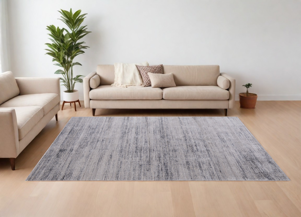 566821 7 x 10 ft. Power Loom Rectangle Area Rug, Gray & Ivory