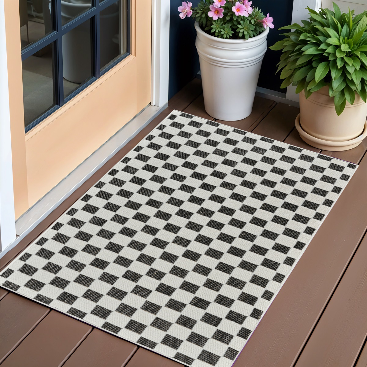 558808 3 x 5 ft. Geometric Distressed Indoor & Outdoor Rectangle Area Rug, Black & White