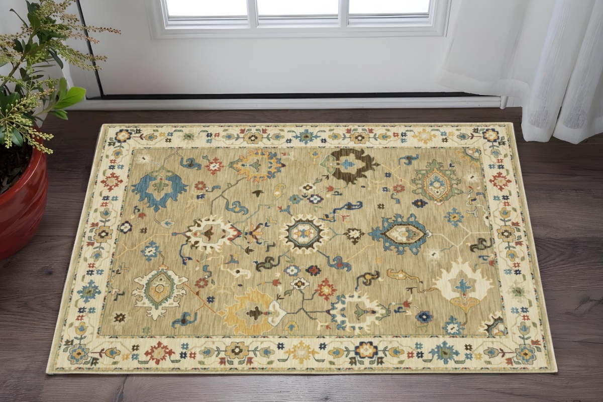 575168 2 x 3 ft. Oriental Rectangle Area Rug with Fringe, Beige, Blue & Red