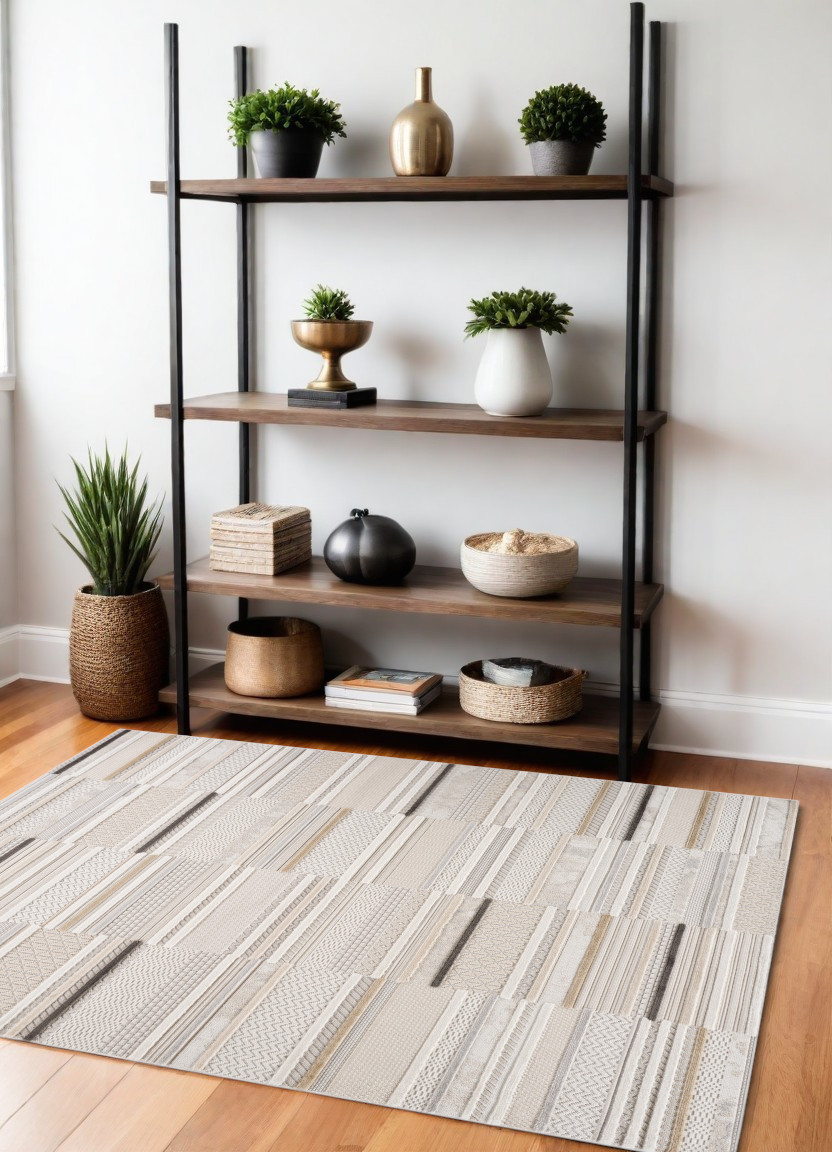 558423 4 x 6 ft. Abstract Distressed Rectangle Area Rug, Gray & Beige