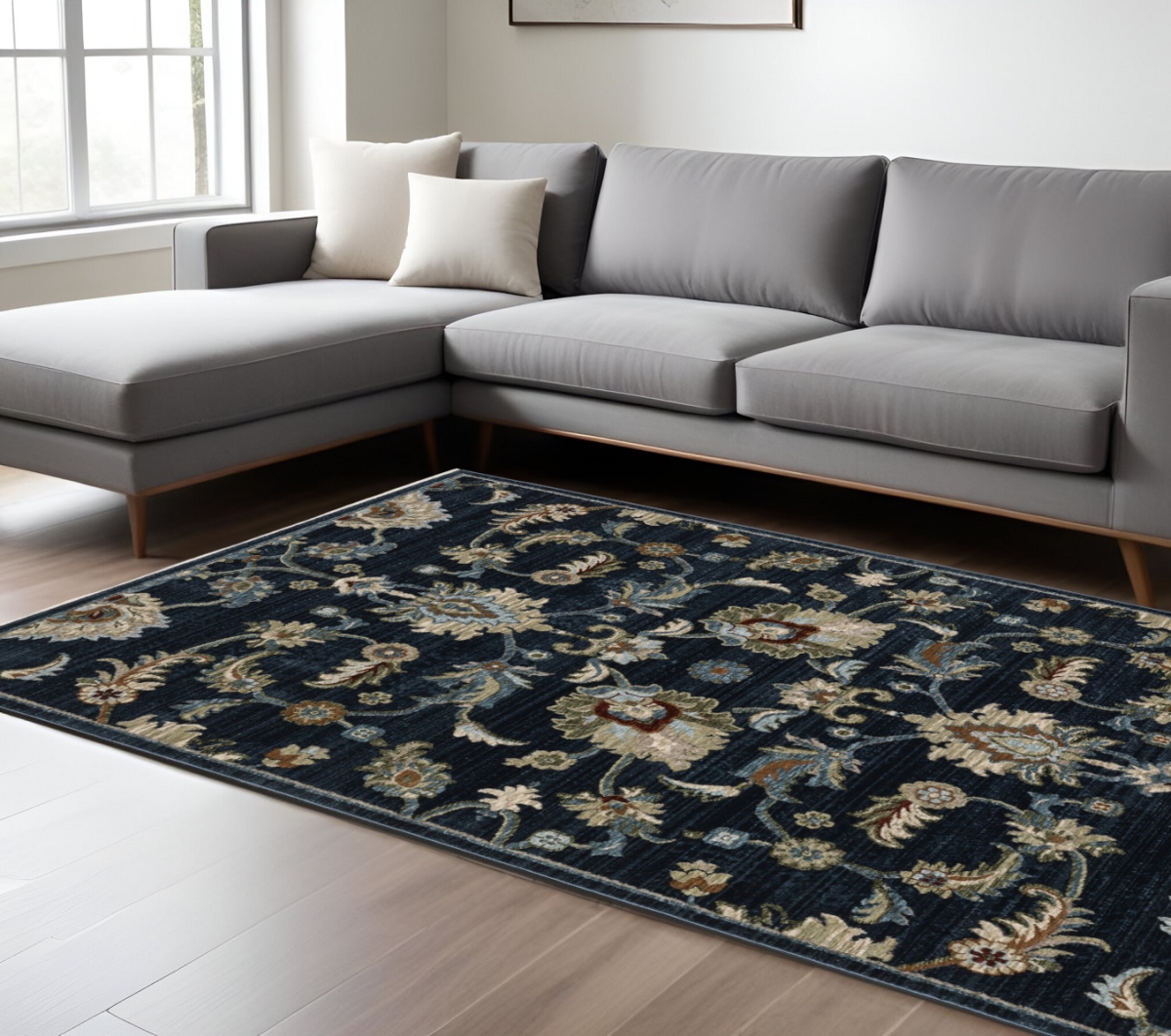 575011 7 x 10 ft. Oriental Rectangle Area Rug with Fringe, Dark Blue, Tan & Green