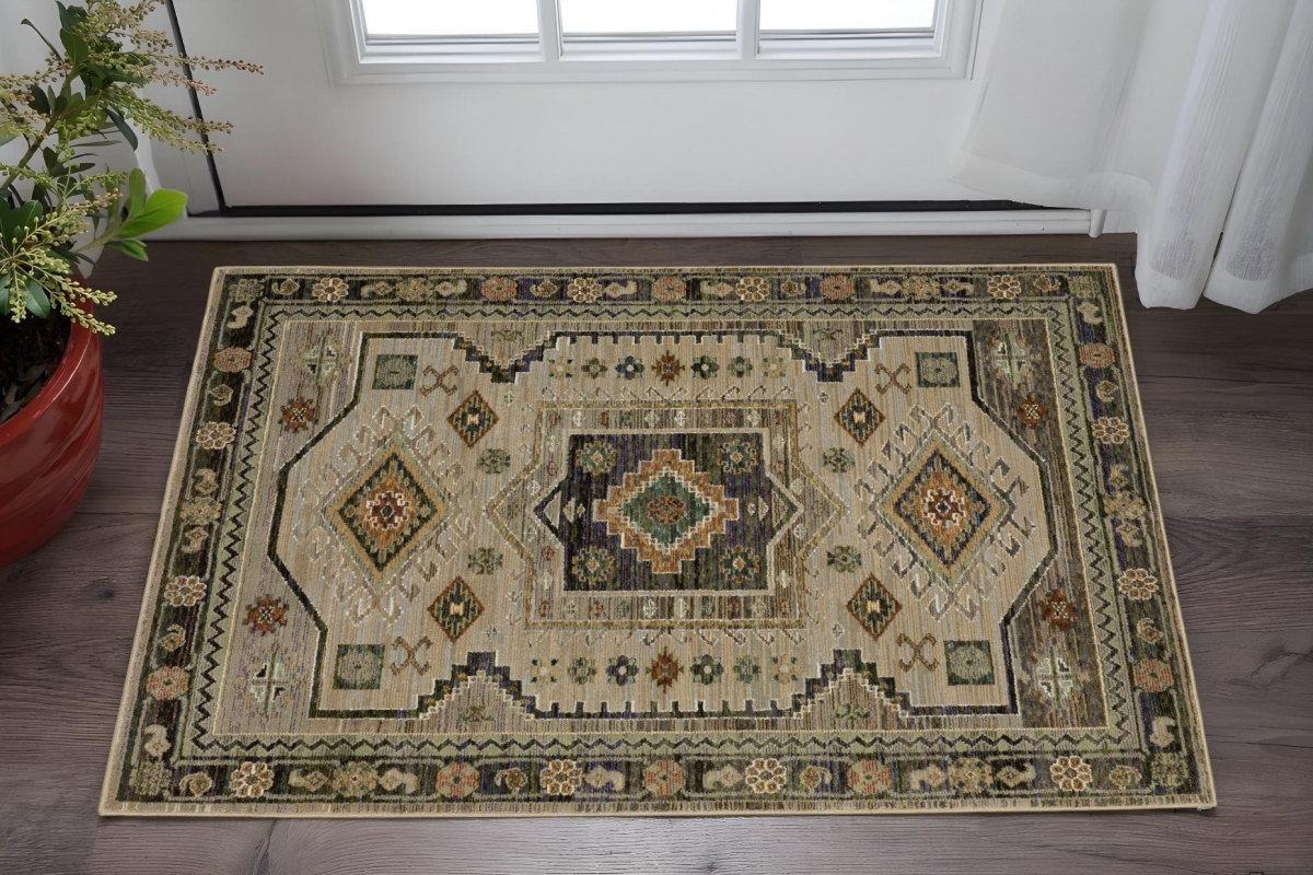 575968 3 x 5 ft. Tribal Rectangle Area Rug, Gray & Green